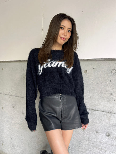 ロゴシャギーニットトップス